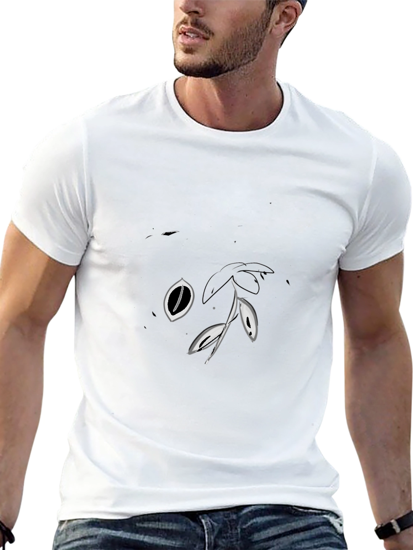 Abstract Eye & Leaf Black Graphic Tee