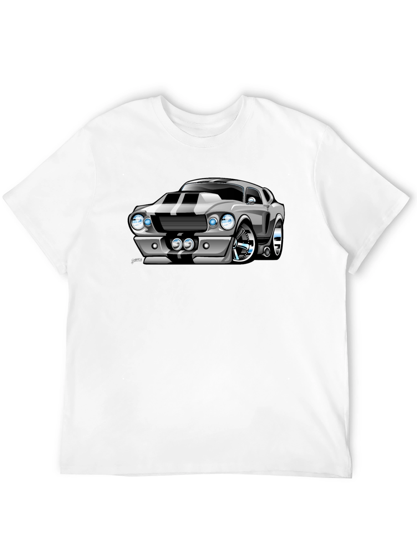 Cartoon Muscle Car Graphic Tee - Black T-Shirt