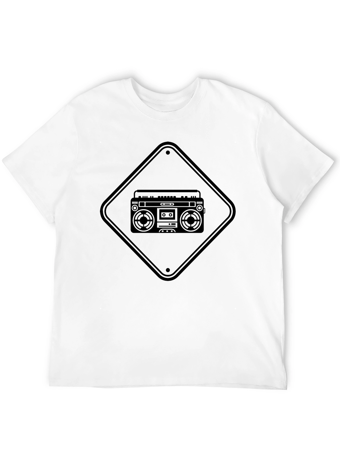 Retro Boombox Graphic Tee - Black Cotton T-Shirt