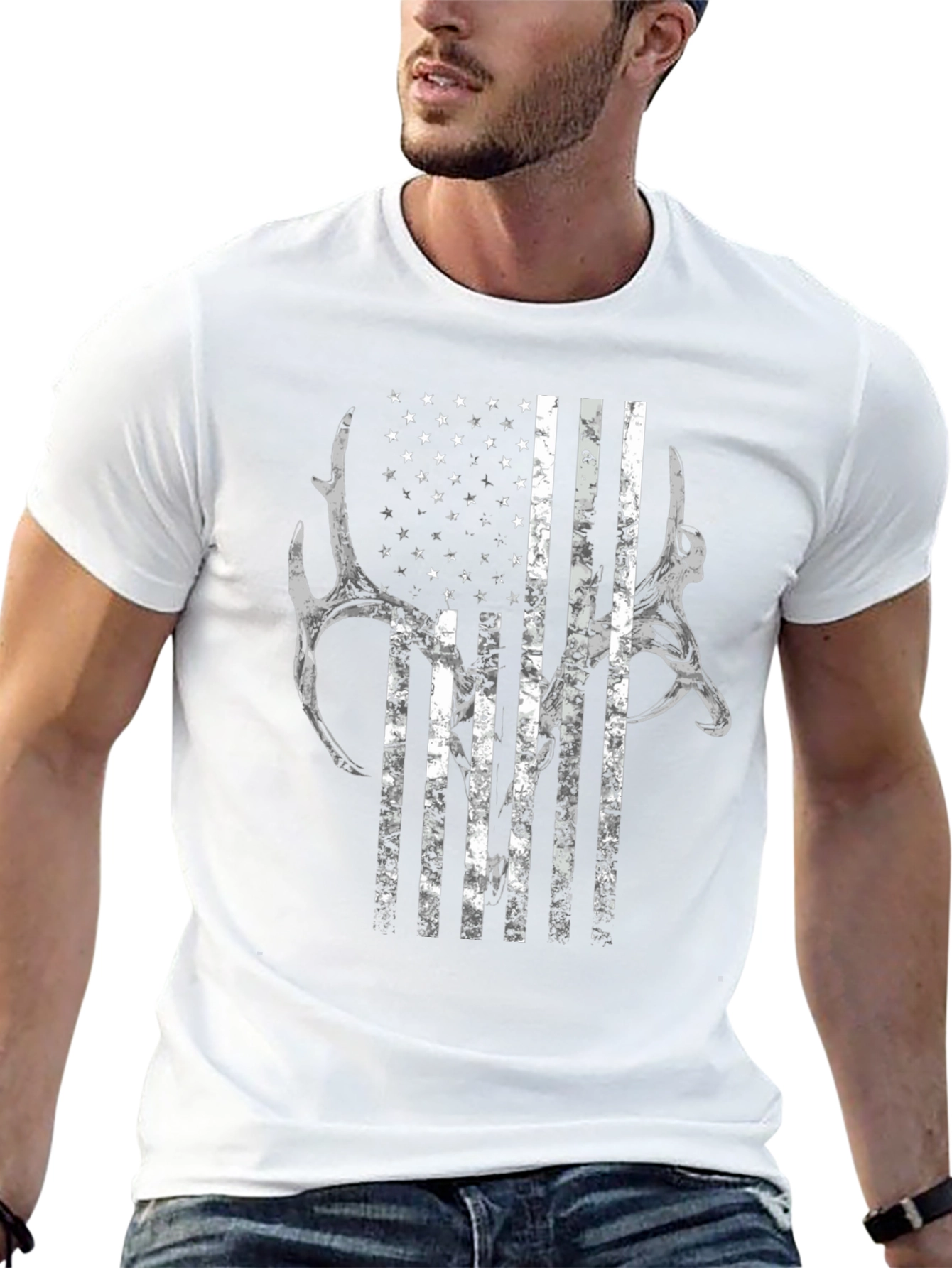 American Flag Deer Antler Graphic T-Shirt
