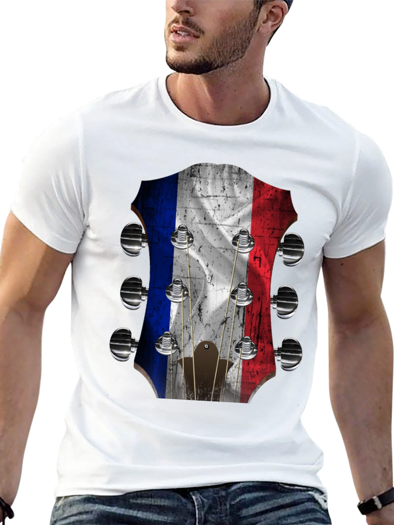 French Flag Guitar Headstock Graphic Tee