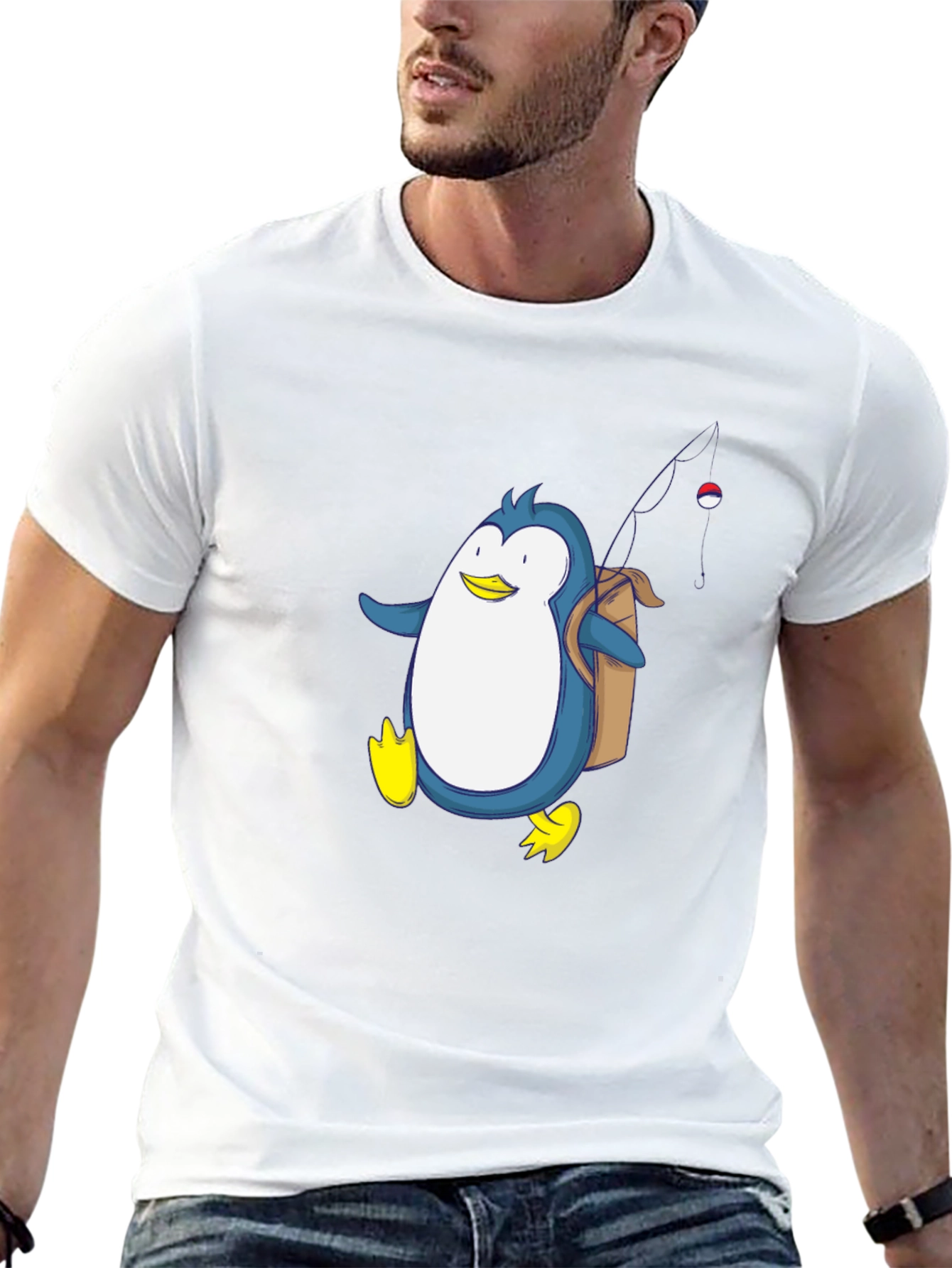 Penguin Fishing Trip T-Shirt - Fun Cartoon Design