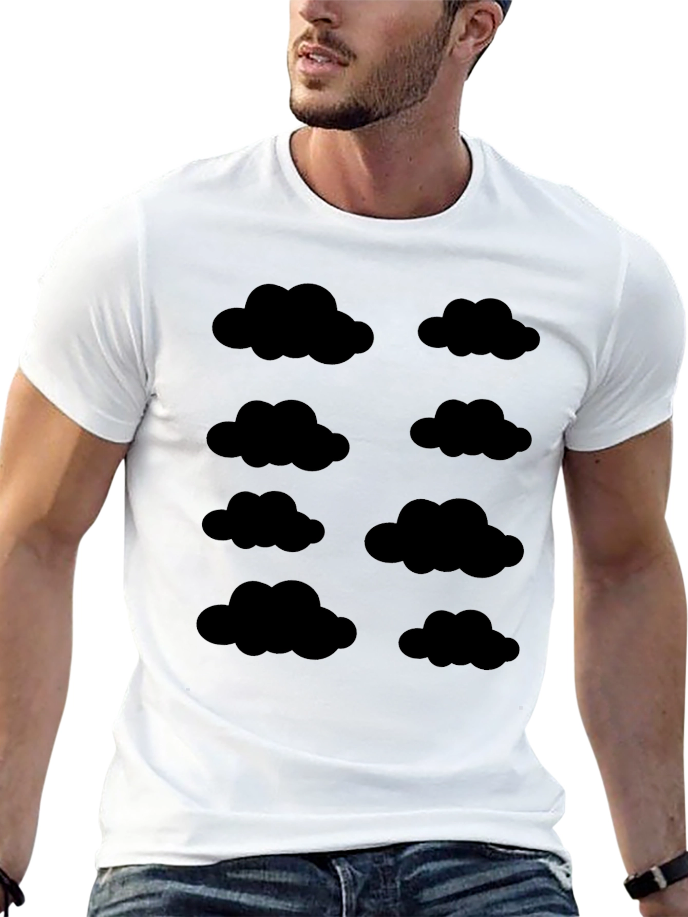 Cloud Pattern Black T-Shirt - Weather Inspired Design