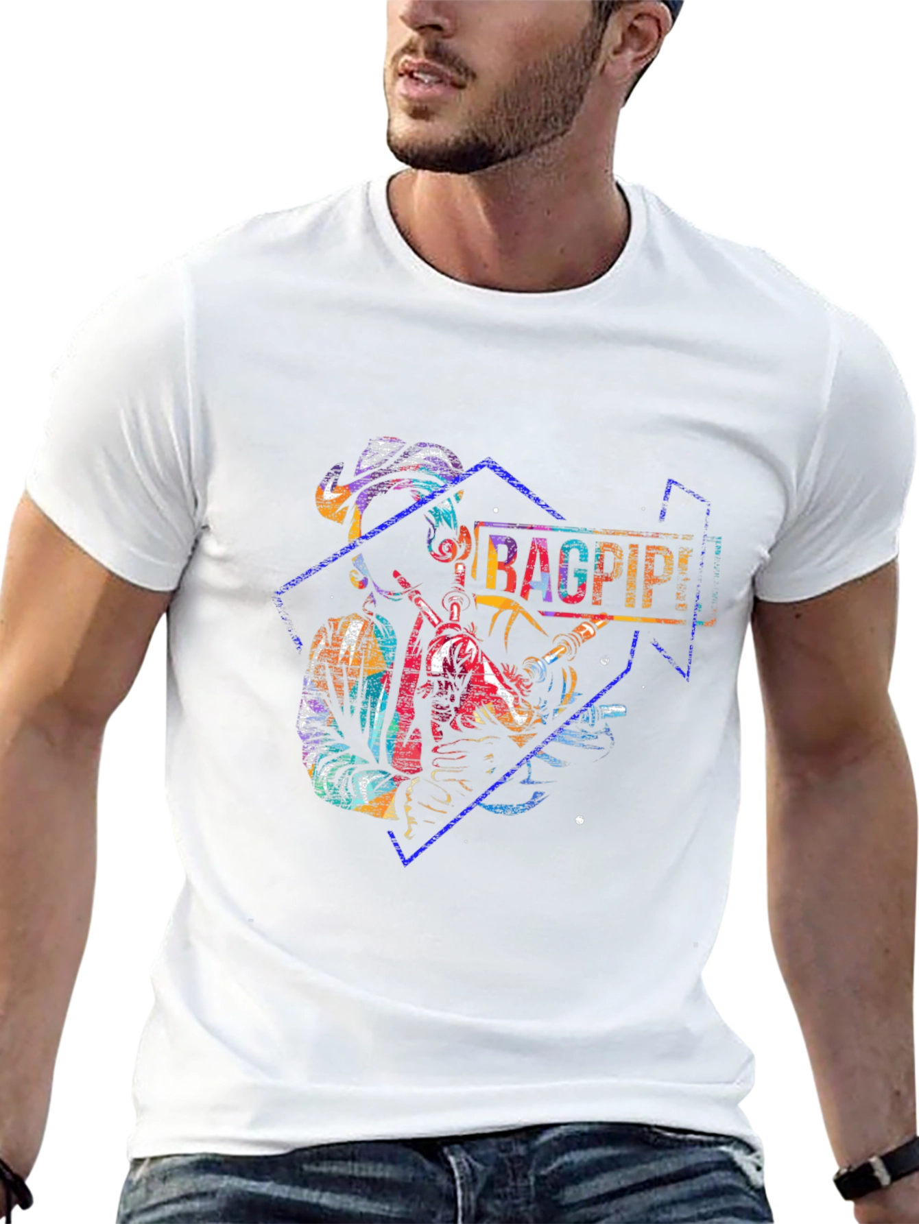 Bagpipes Graphic Print Black T-Shirt