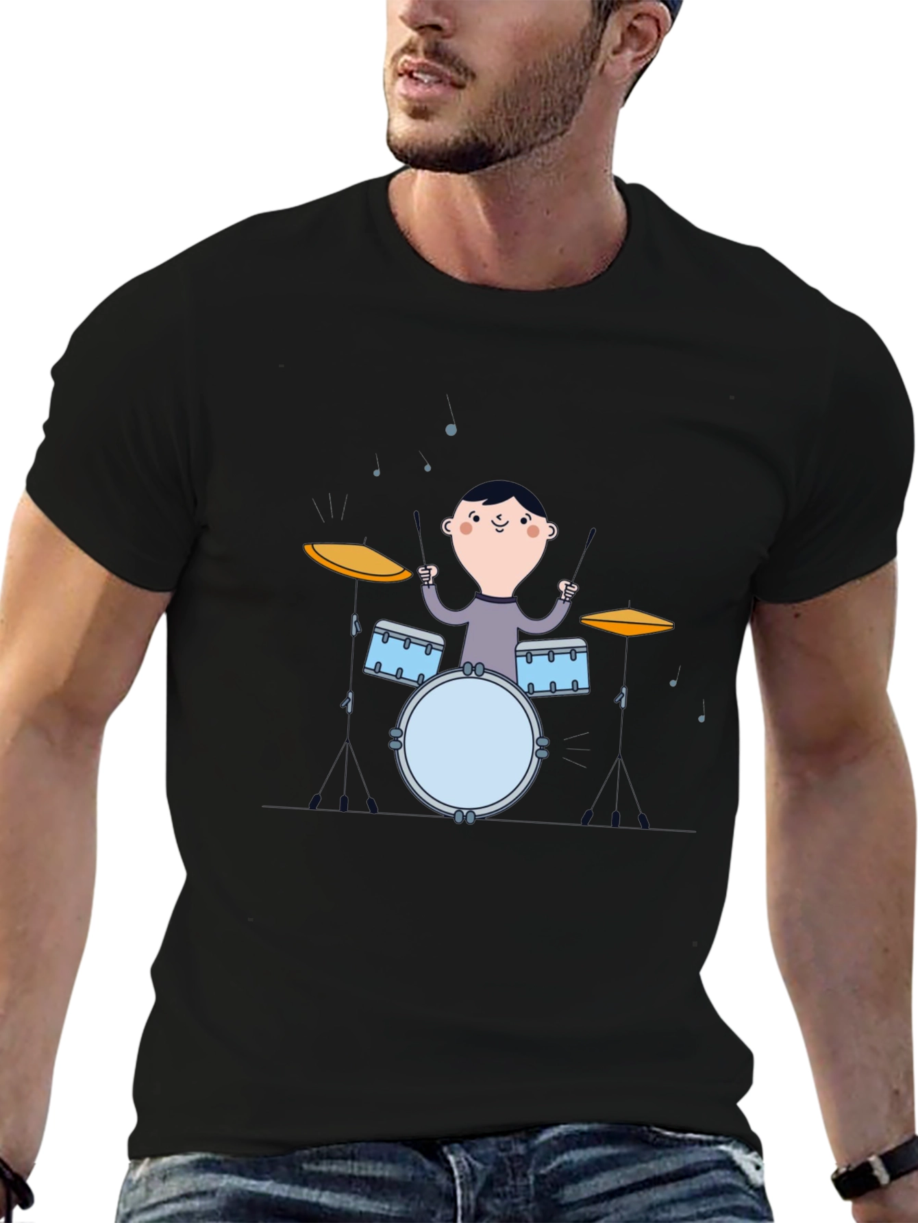 Drummer Boy Graphic Tee - Black Cotton T-Shirt