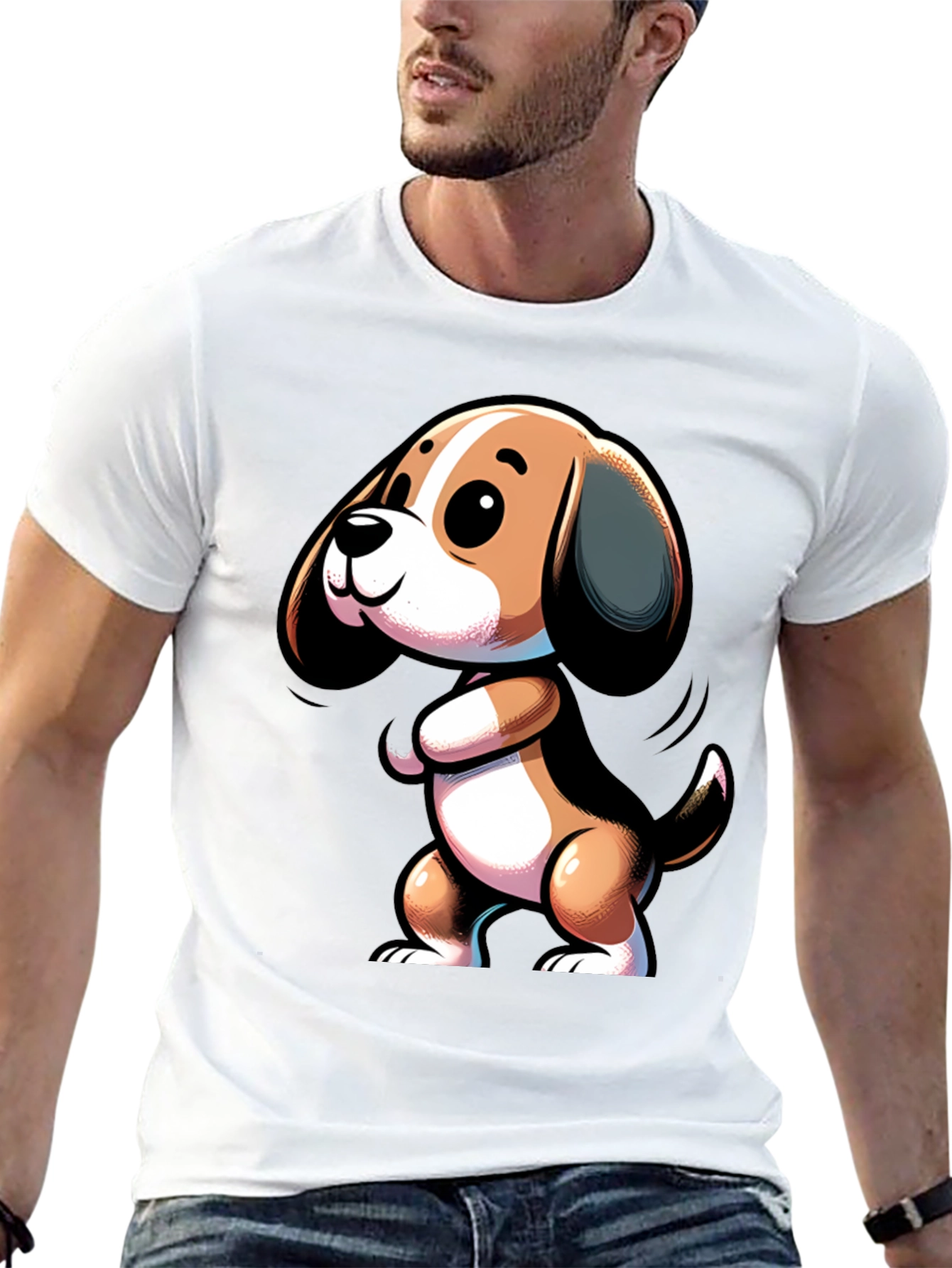 Cute Cartoon Beagle Dog Black T-Shirt