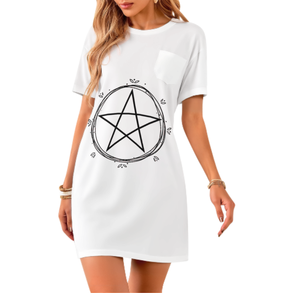 Mystic Pentagram Circle T-Shirt | Minimalist Witchcraft Symbol Graphic Tee(z1162)