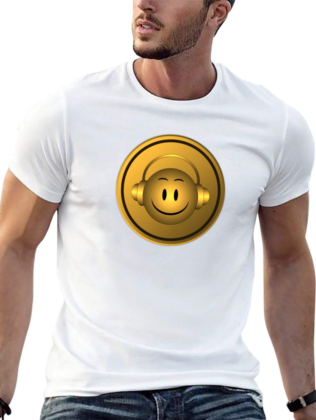Golden Emoji Headphone Graphic Tee - Black