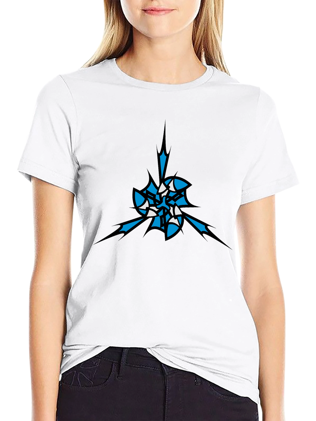 Mens Black T-Shirt with Abstract Blue & White Graphic