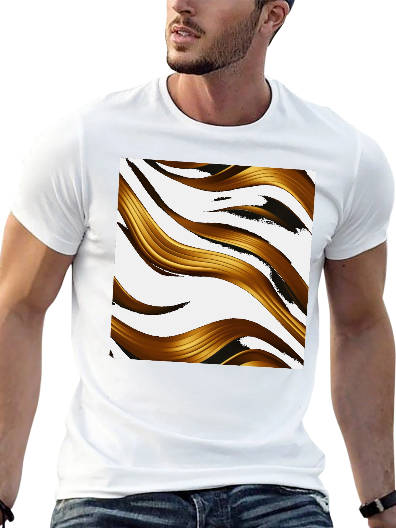 Abstract Golden Wave Graphic T-Shirt - Modern Design