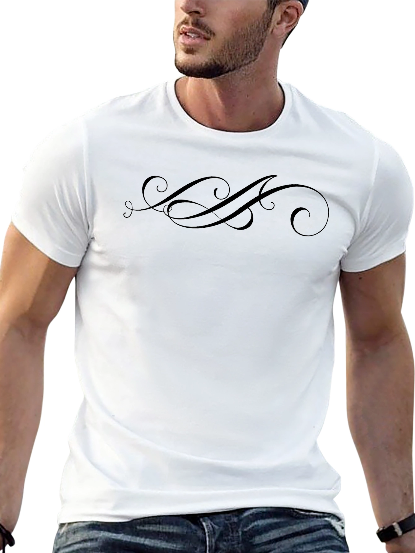 Elegant Swirl Graphic T-Shirt - Classic Black Tee
