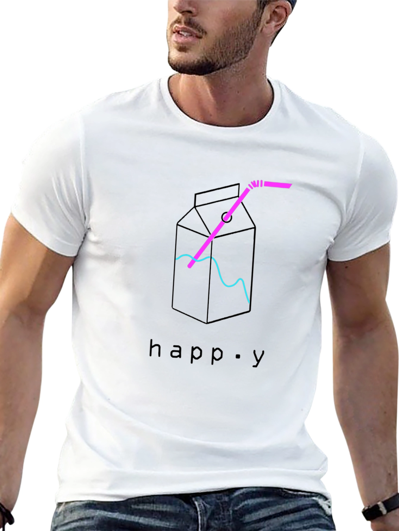 Happy Milk Carton Graphic Tee - Trendy Casual Shirt