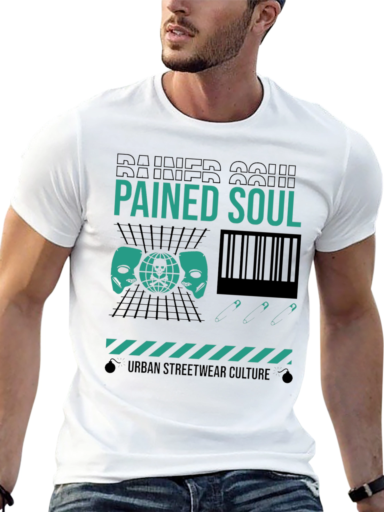 Pained Soul Graphic Print Black T-Shirt