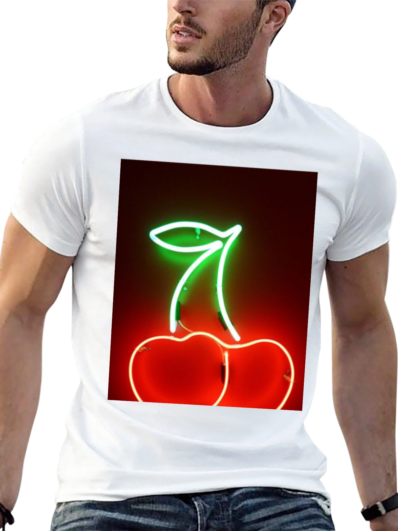 Neon Cherry T-Shirt - Glowing Fruit Graphic Tee