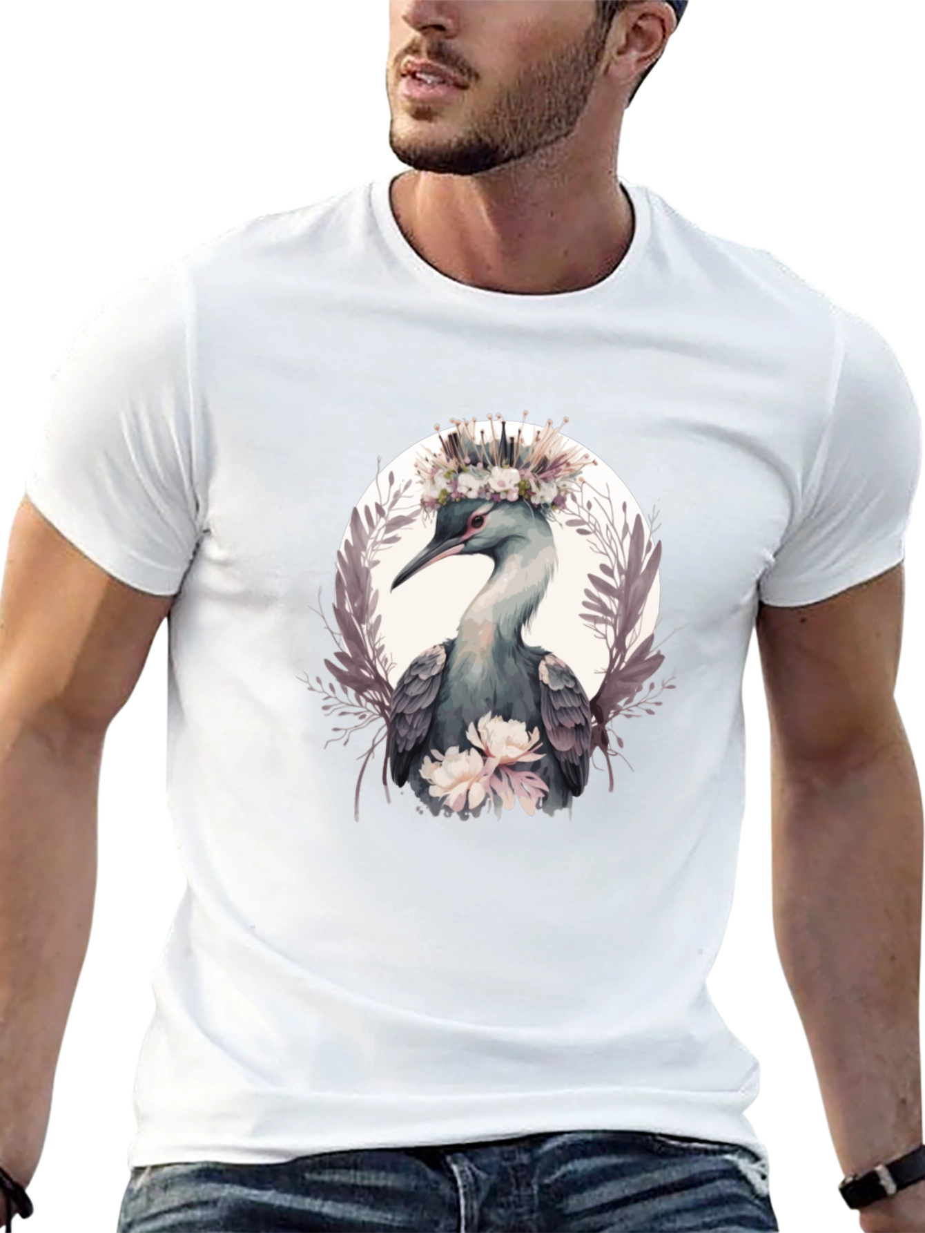 Elegant Bird Floral Crown T-Shirt