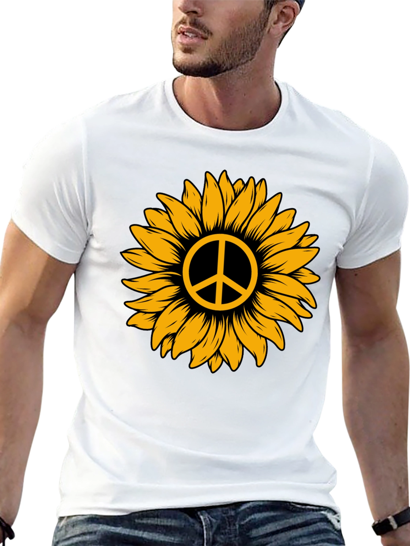 Sunflower Peace Sign Graphic Tee - Stylish Comfort