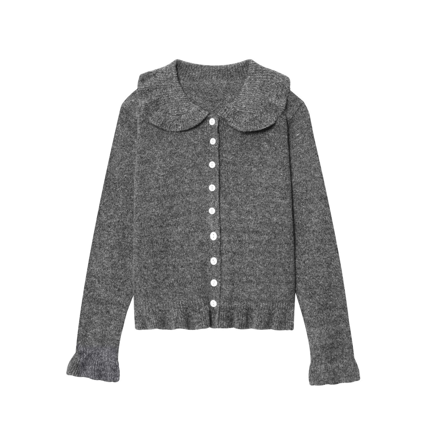 Doll collar single breasted knitted cardigan jacket for women