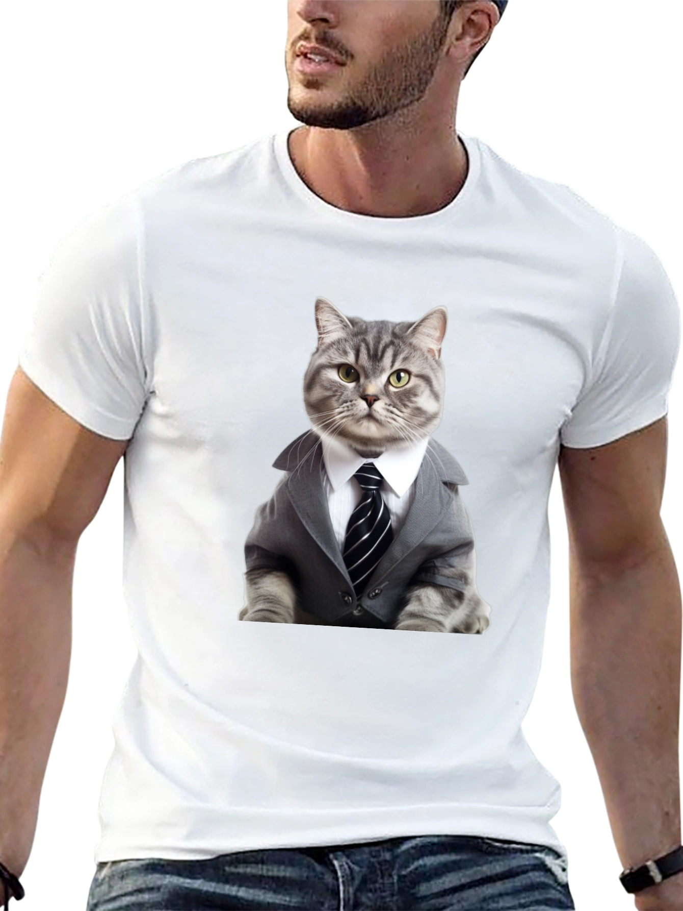 Cat Boss T-Shirt - Stylish Feline in Suit Design