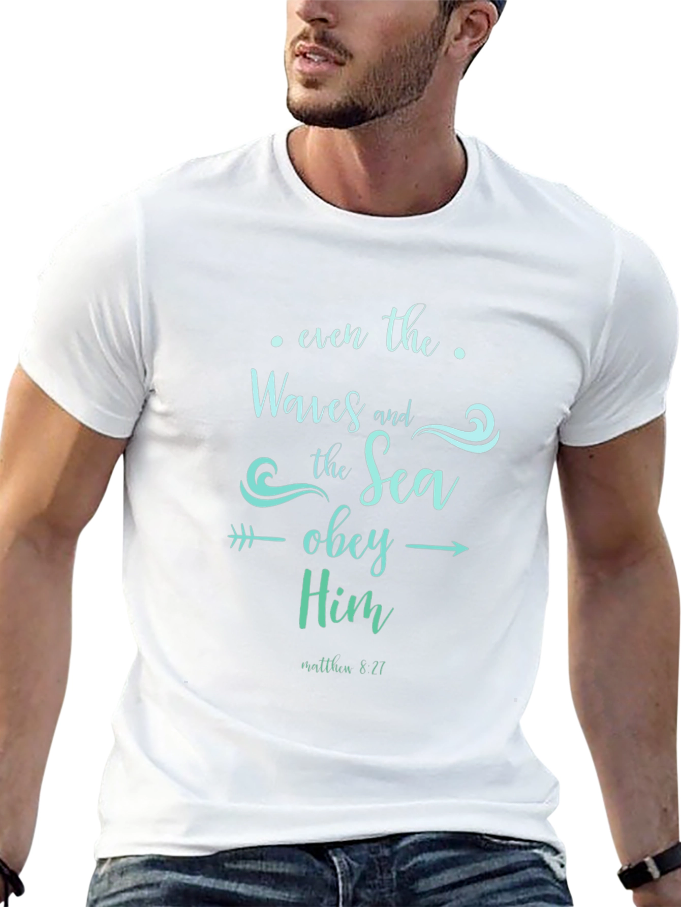 Christian Waves and Sea Obey Him Black T-Shirt