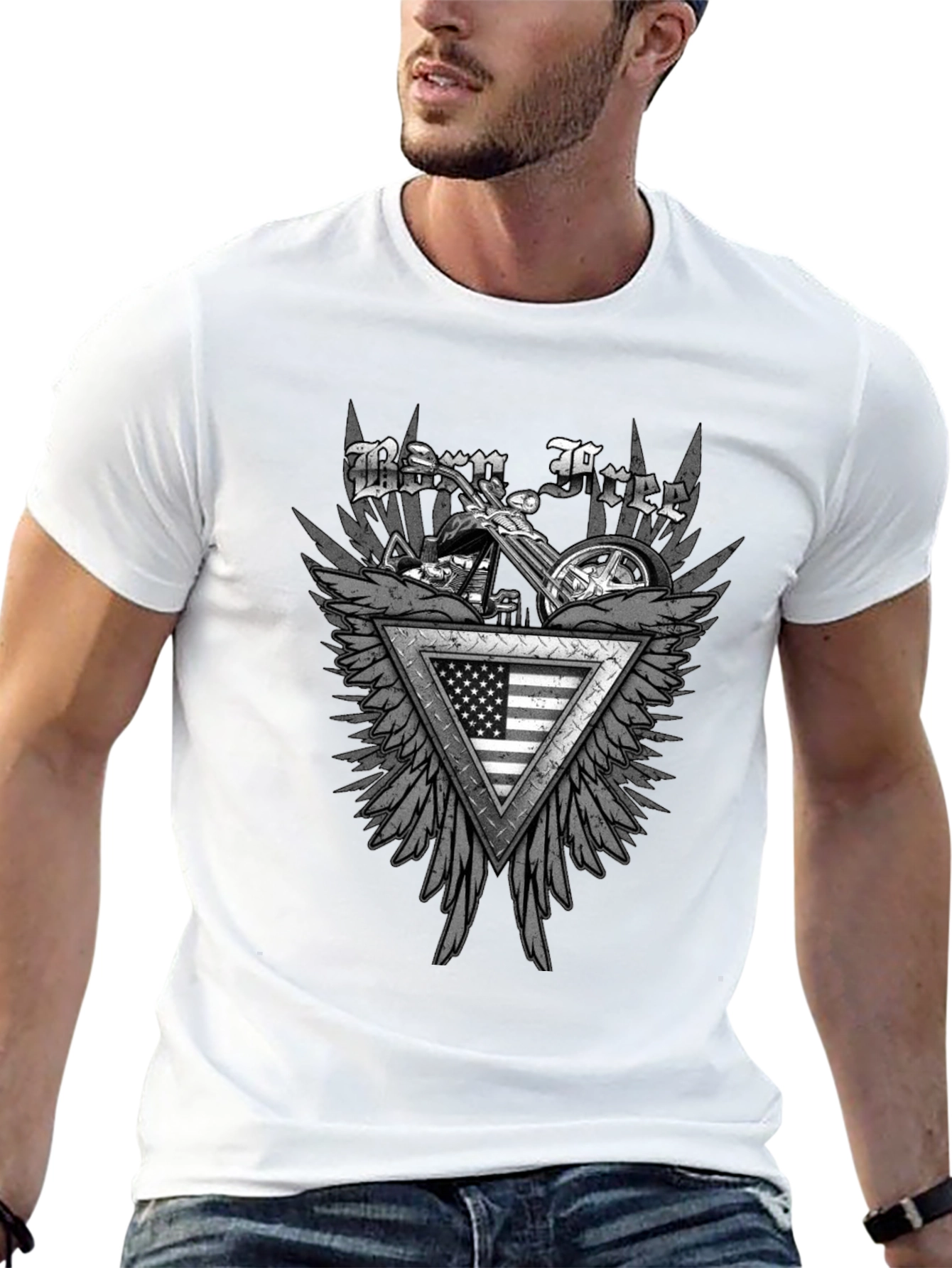 Born Free Motorcycle USA Flag Graphic T-Shirt