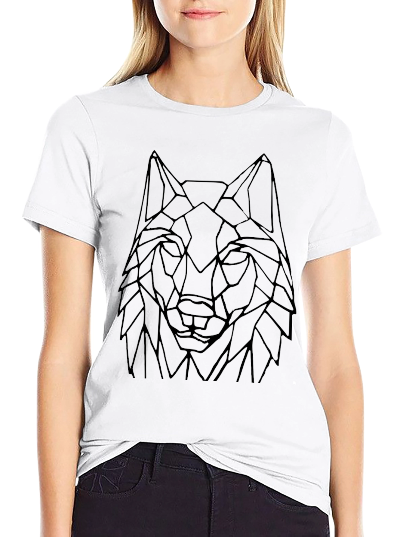 Geometric Wolf Head Black Graphic Tee