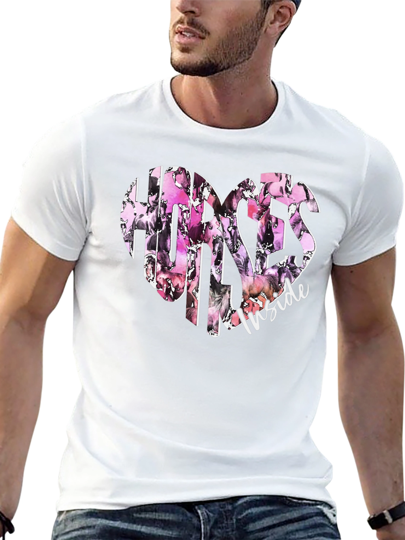 Horses Inside Heart Graphic Black T-Shirt