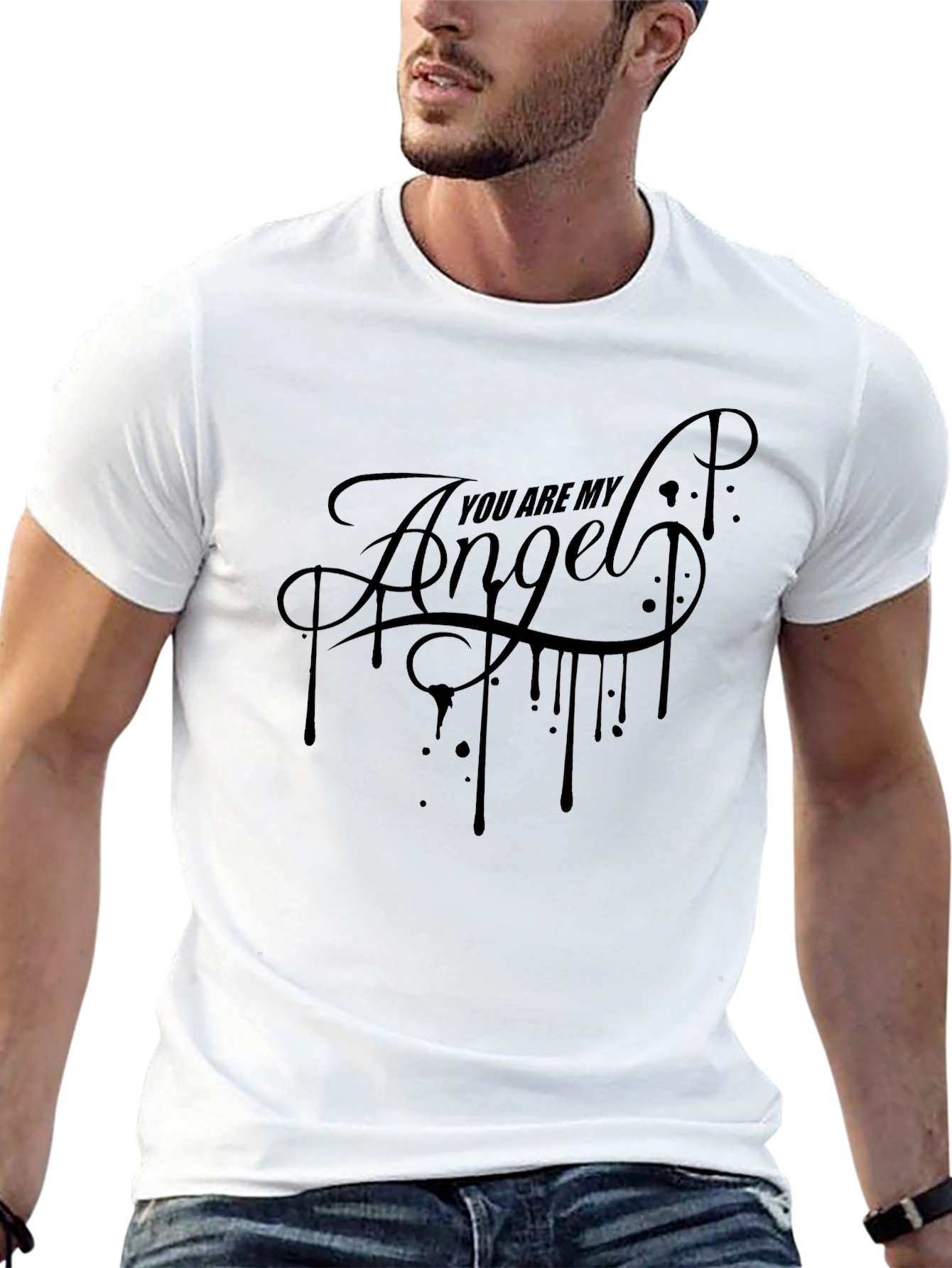 You Are My Angel Graphic Print Mens Black T-Shirt