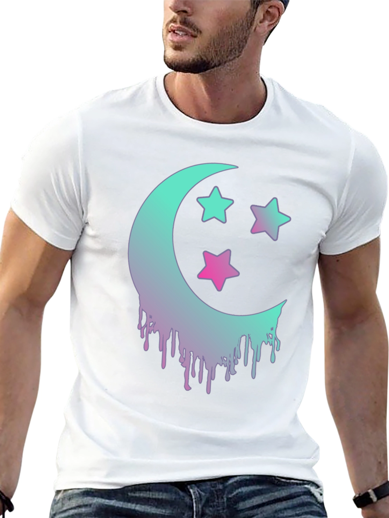 Moon & Stars Graphic Tee - Trendy Black T-Shirt