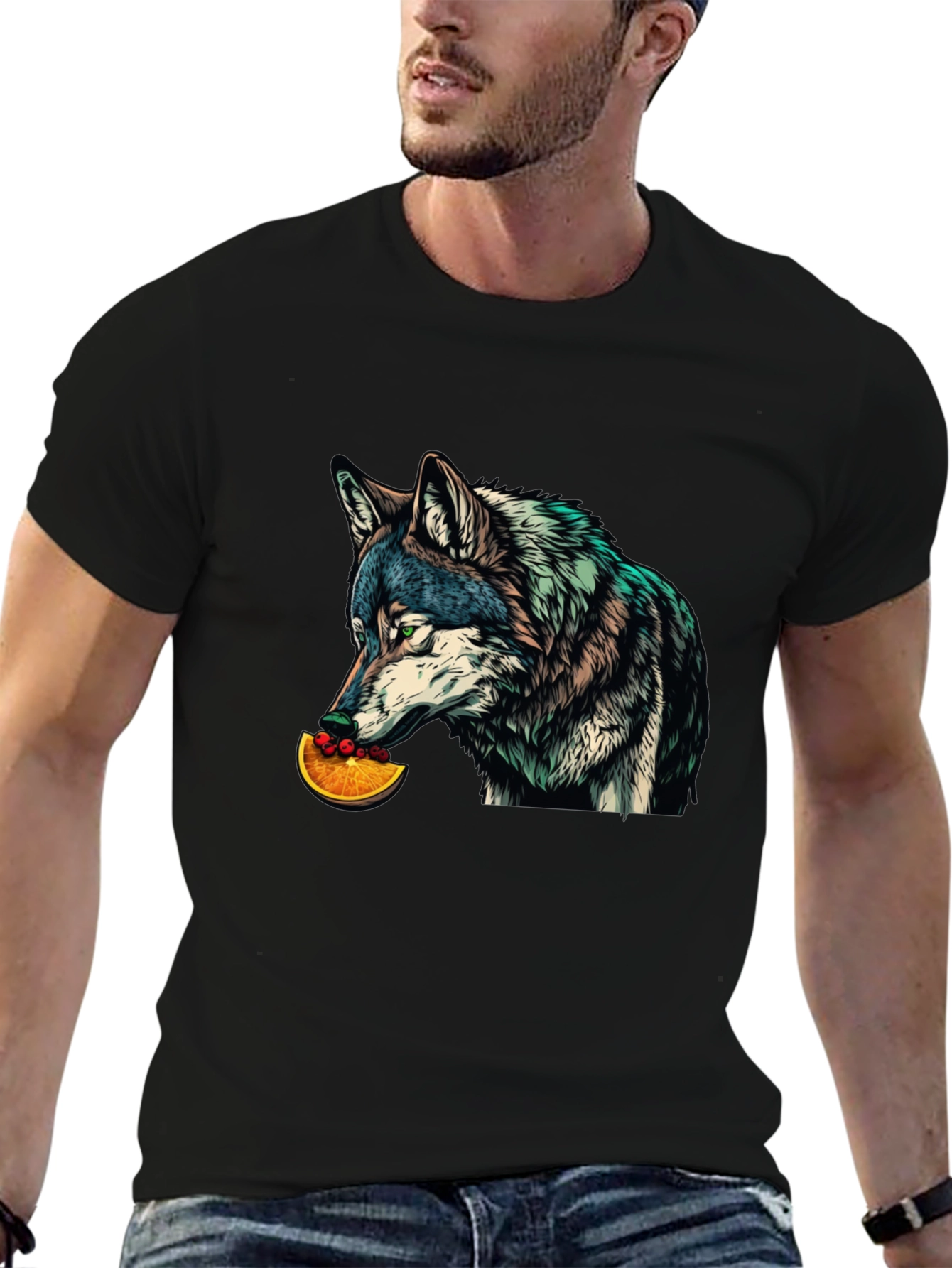 Wolf Eating Orange Graphic Tee