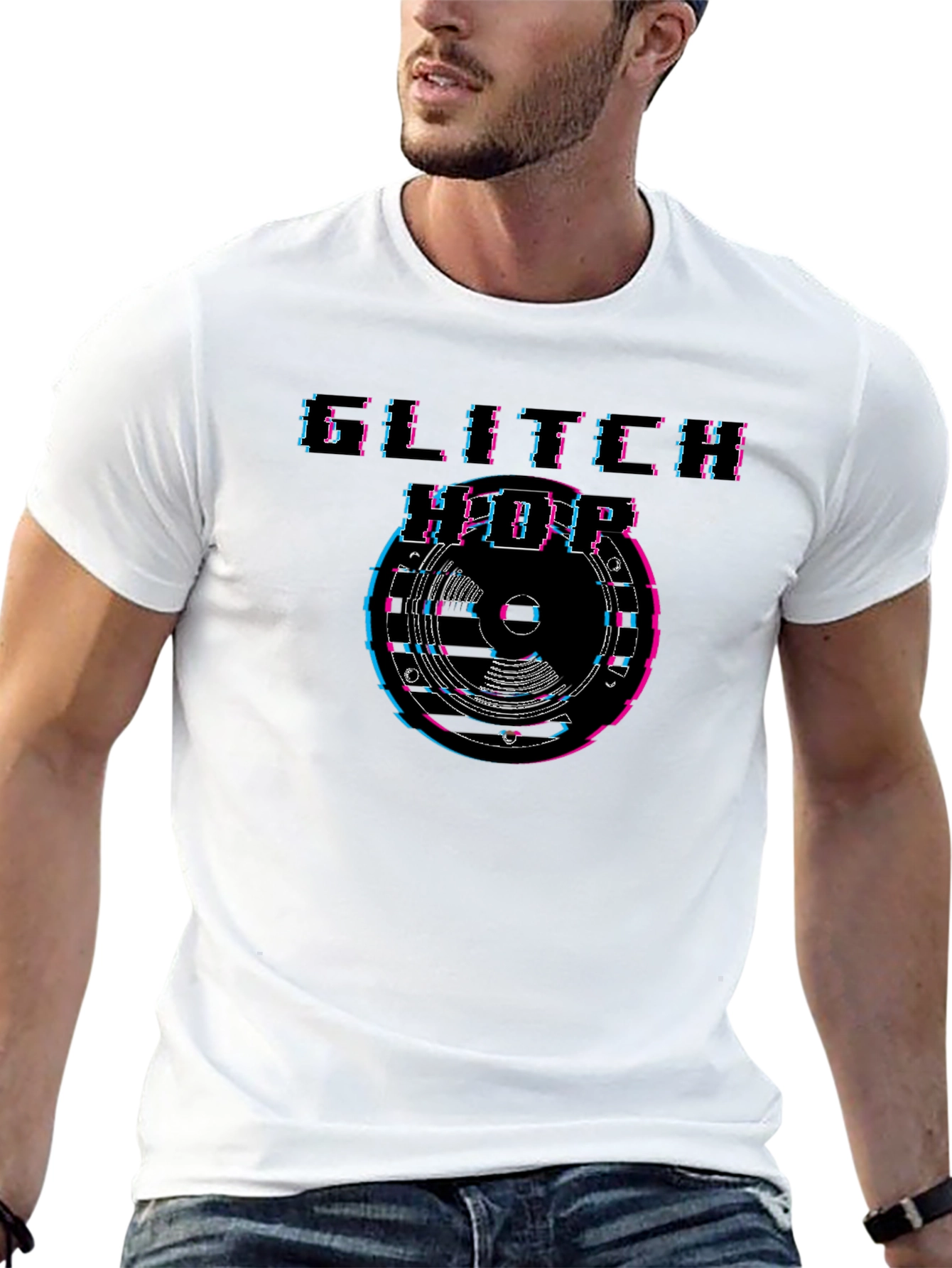 Glitch Hop Graphic T-Shirt - Black Crew Neck Tee
