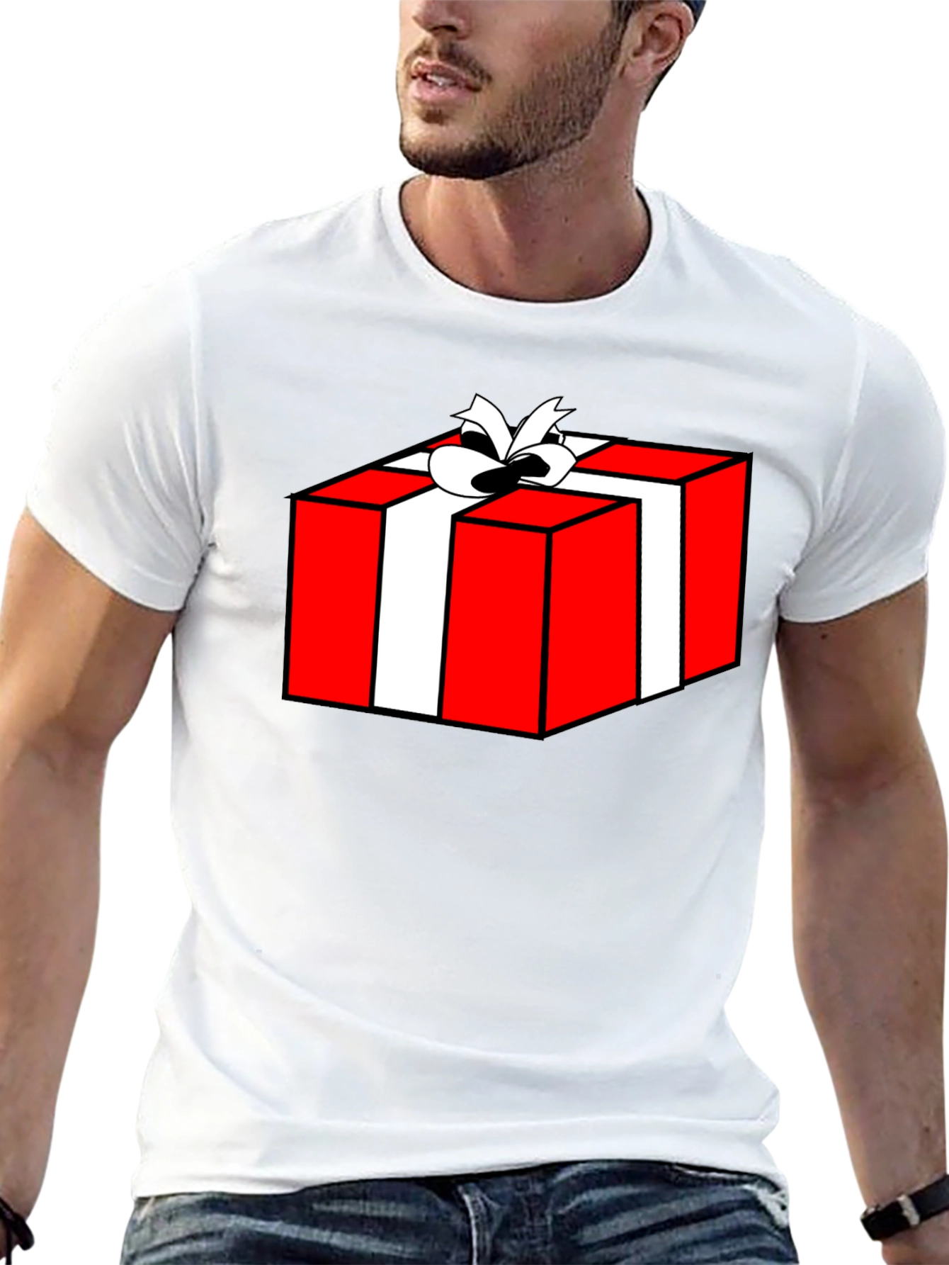 Festive Gift Box Graphic Tee - Black Cotton T-Shirt