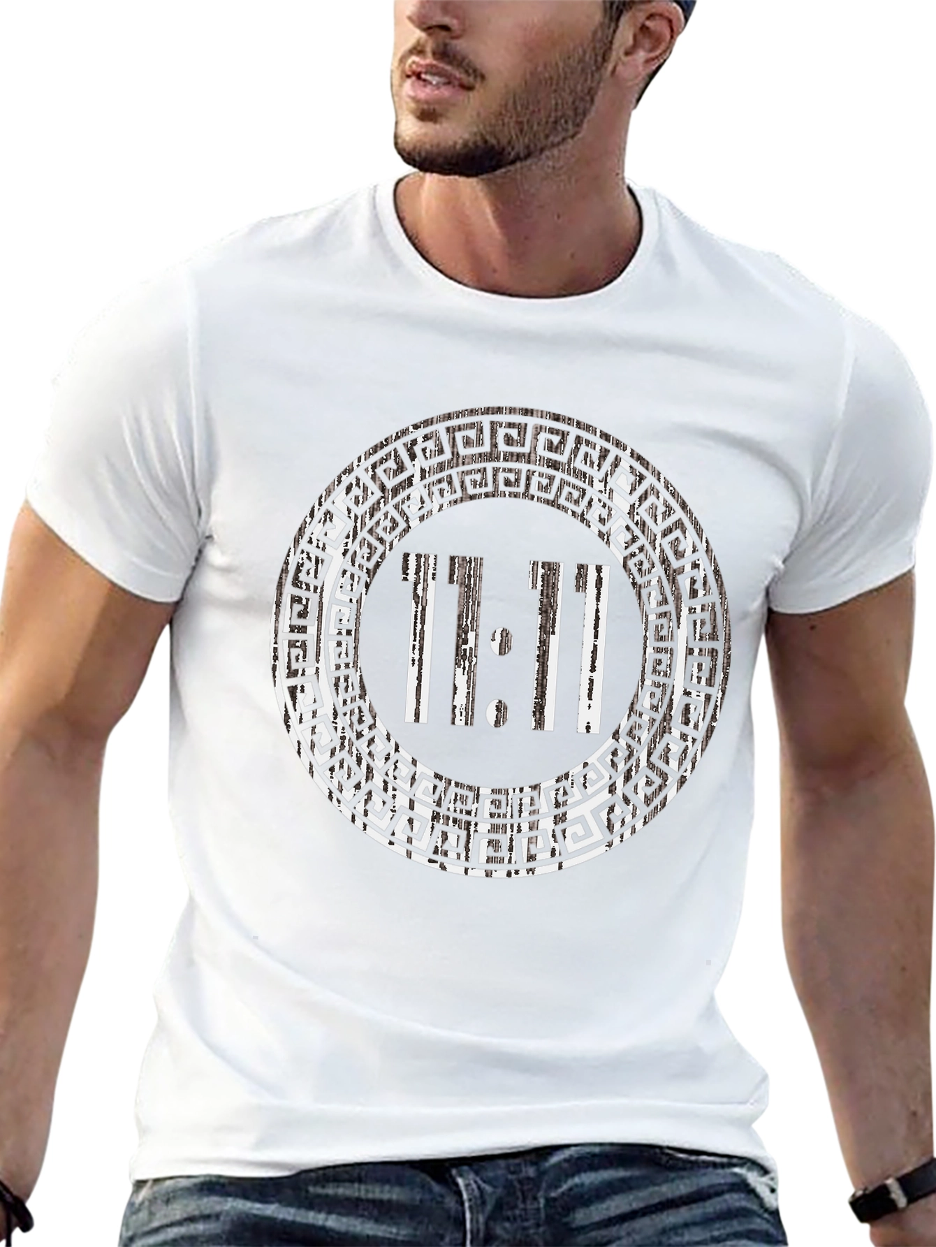 11:11 Greek Key Circle Black T-Shirt