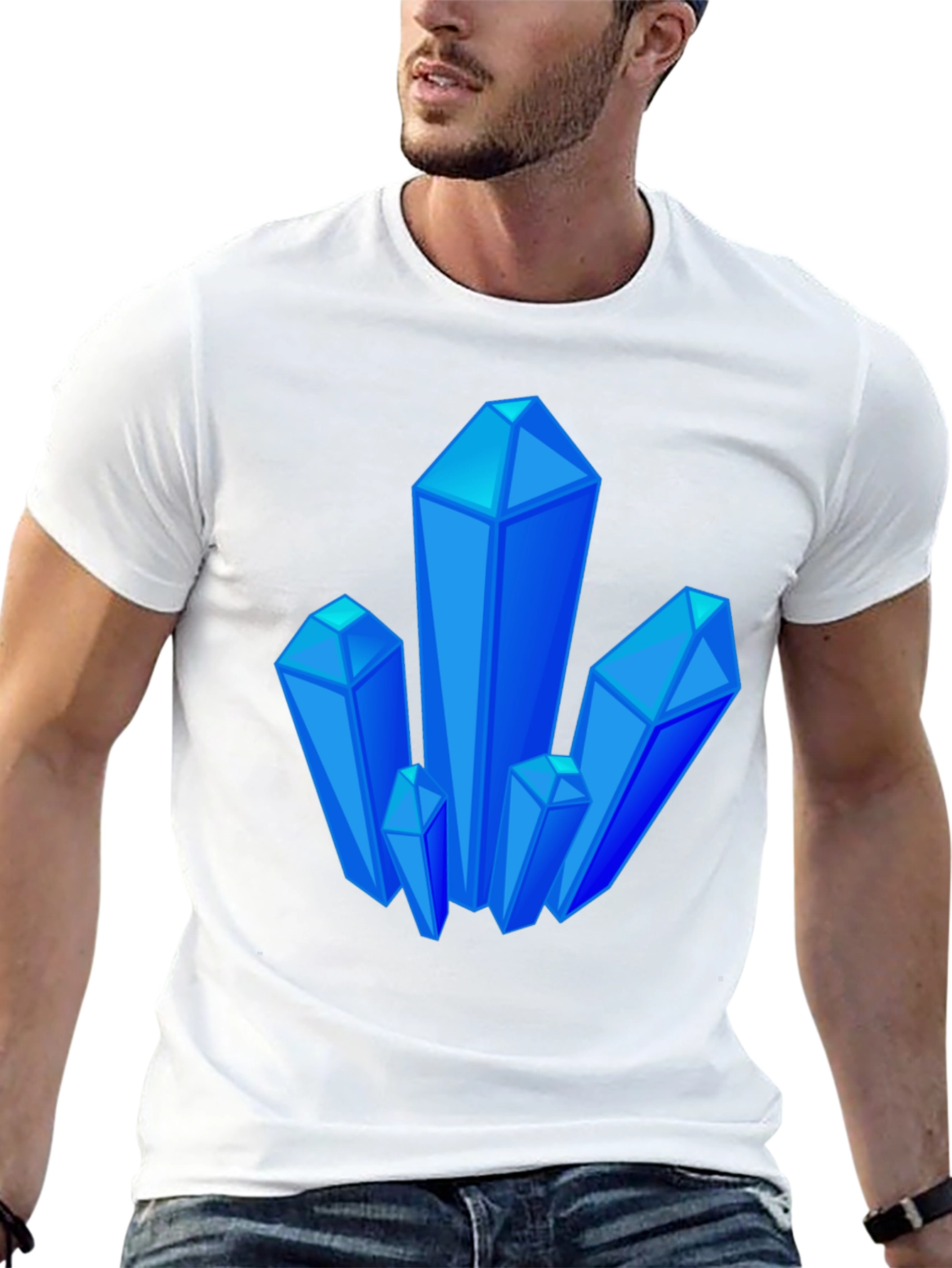 Blue Crystal Graphic Black T-Shirt