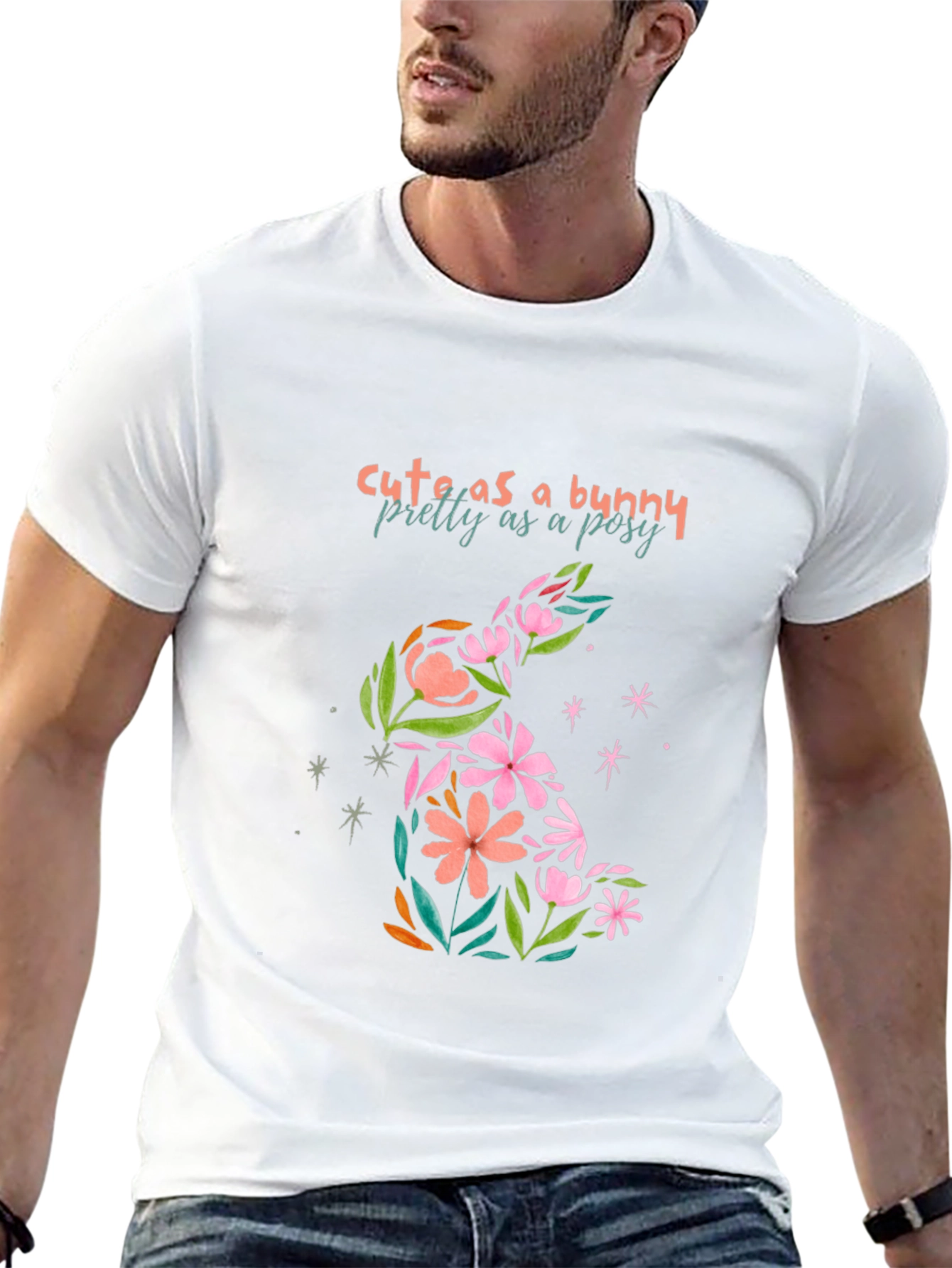 Cute Bunny Floral Graphic T-Shirt