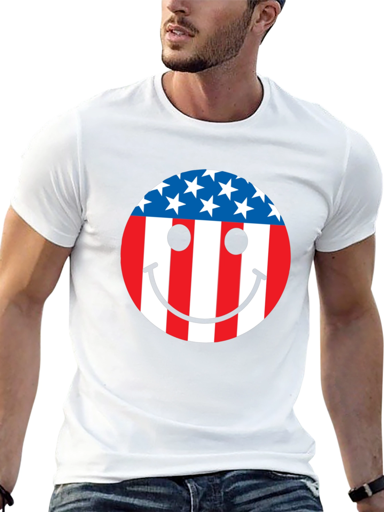American Flag Smiley Face Patriotic T-Shirt