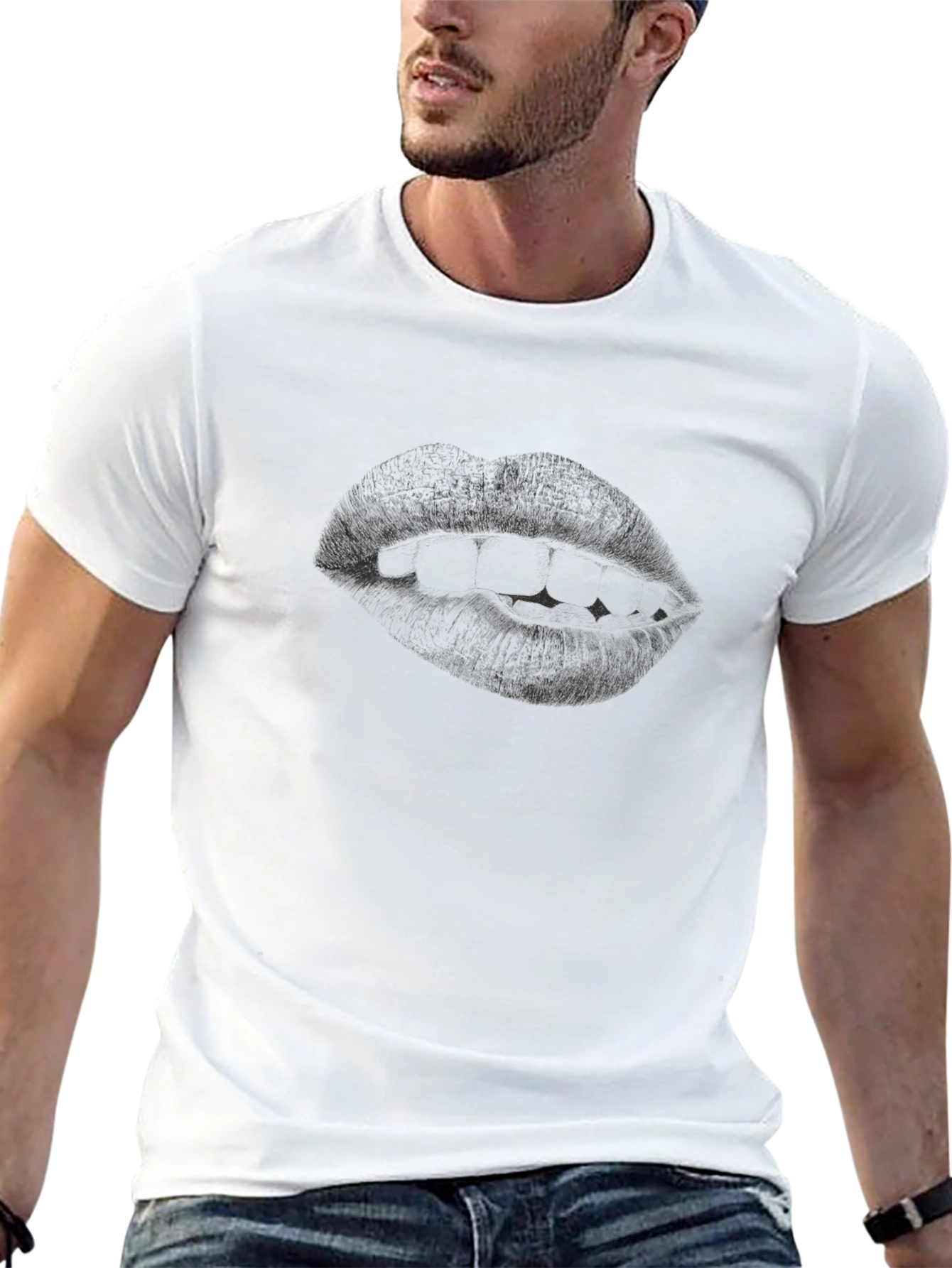 Mens Black Graphic Tee - Lips Design