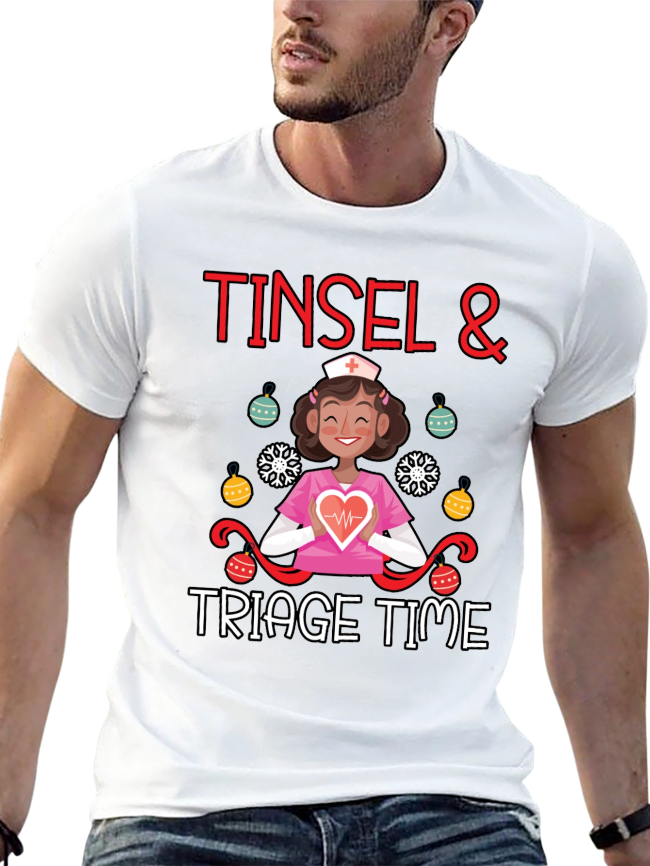 Tinsel & Triage Time Christmas Nurse T-Shirt
