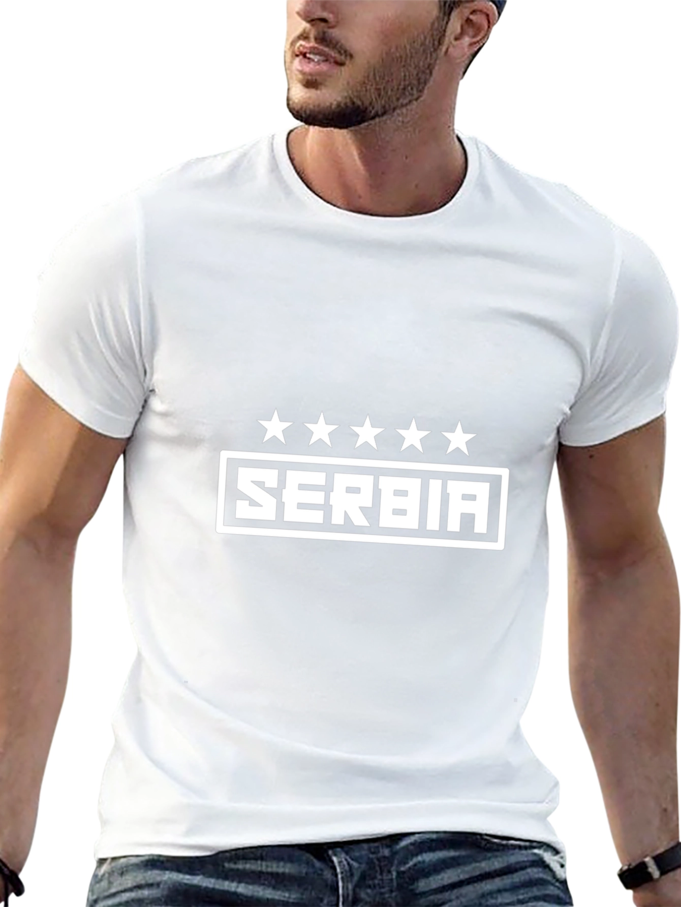 Serbia T-Shirt - Black Cotton Tee with Star Design