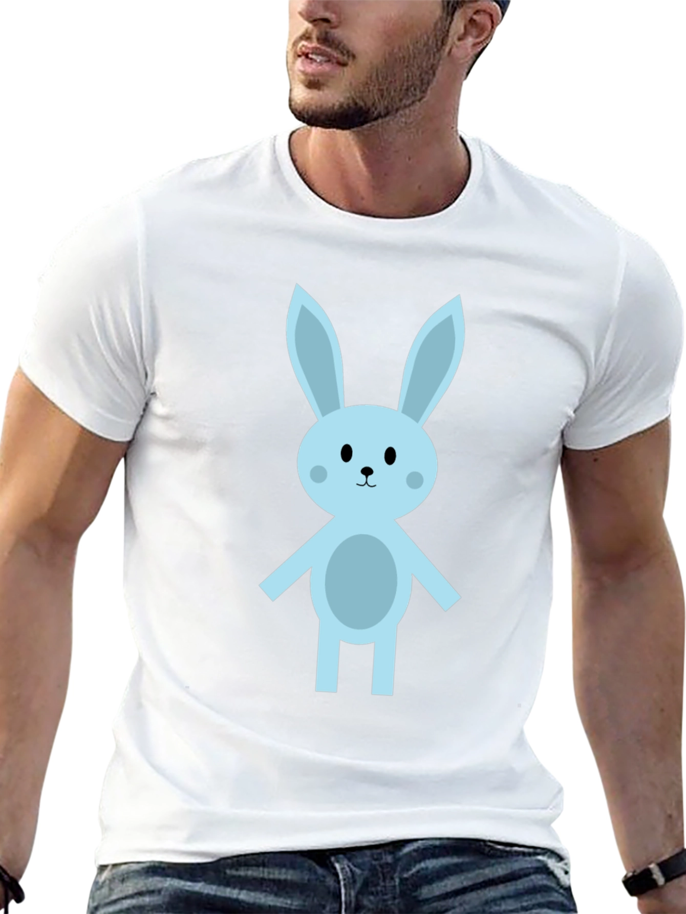 Cute Cartoon Bunny Black T-Shirt
