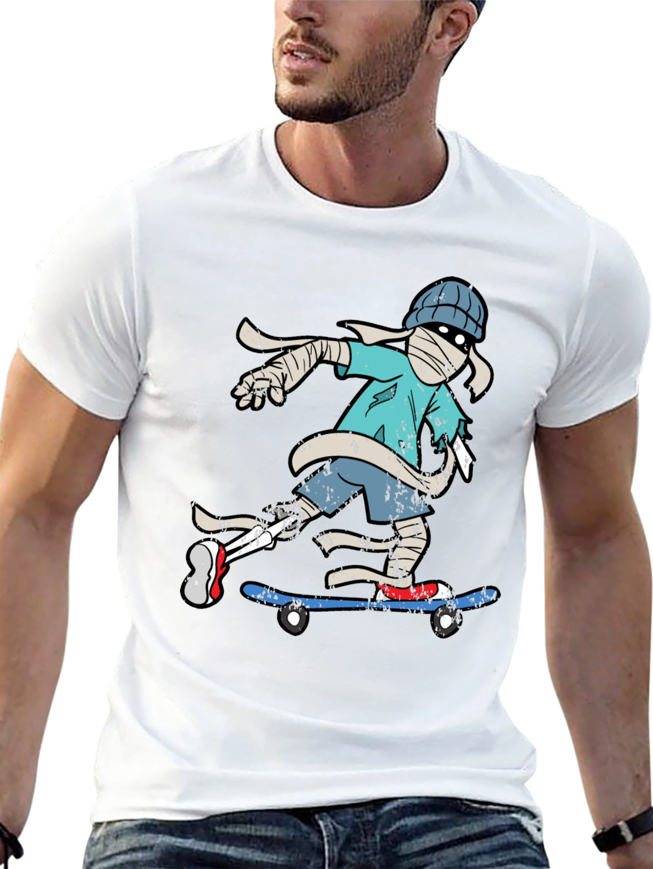 Skateboarding Mummy Graphic Tee - Cool T-Shirt