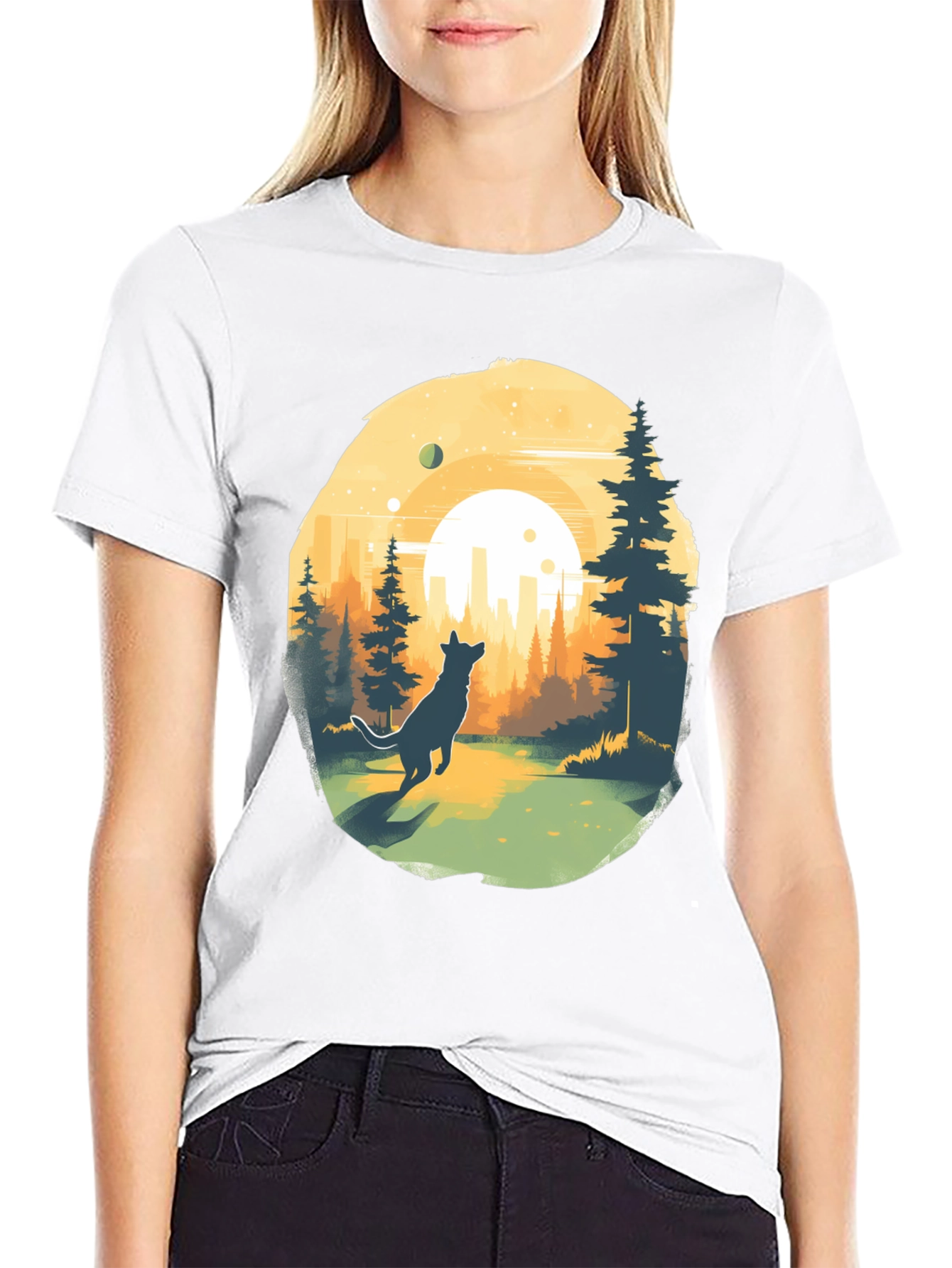 Nature Dog Graphic Tee - Black Cotton Blend T-Shirt
