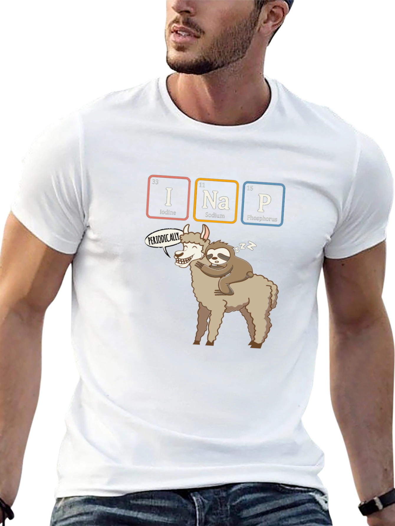 I Nap Periodically T-Shirt Funny Chemistry Sloth Llama Tee