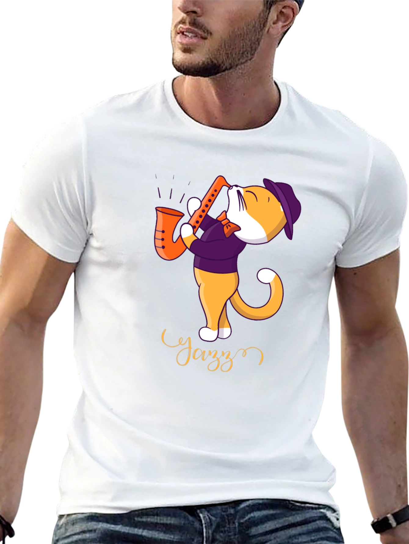 Jazz Cat T-Shirt - Cool Cat Playing Saxophone