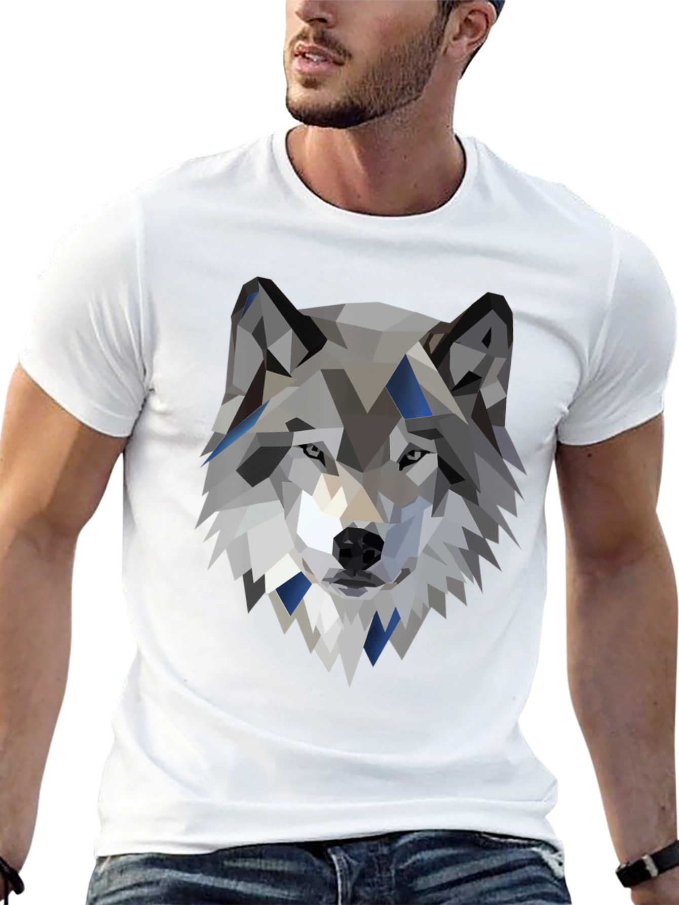 Geometric Wolf Graphic Tee - Modern Animal Print Shirt