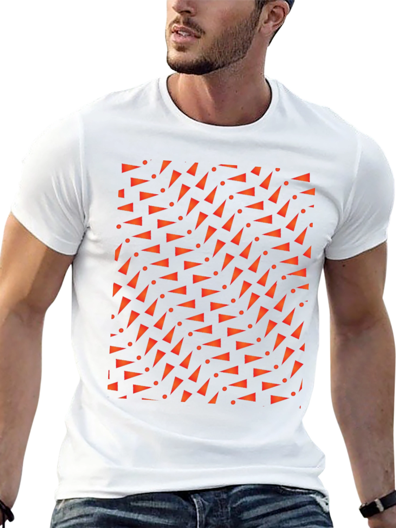 Geometric Triangle Pattern Black T-Shirt