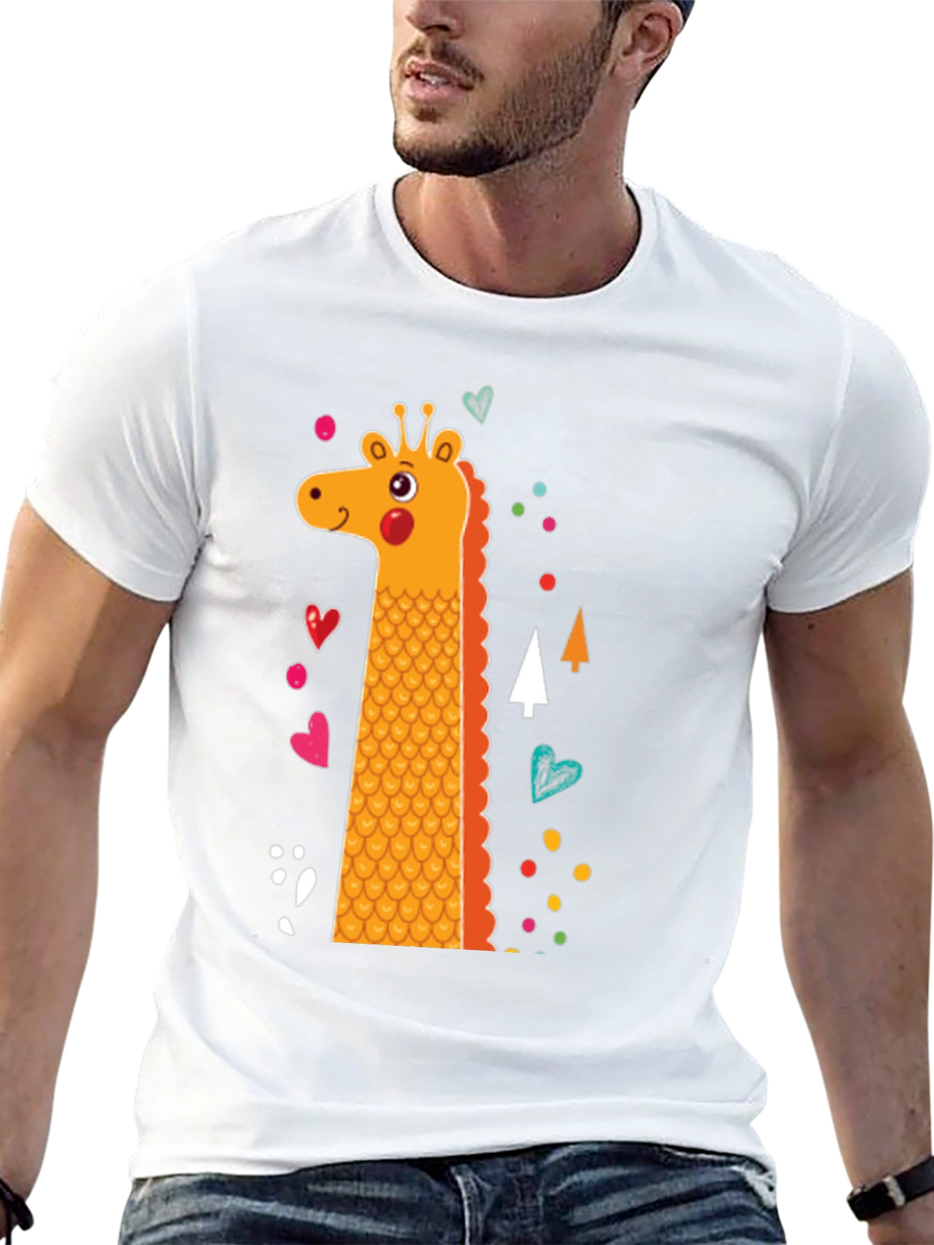 Giraffe Graphic Print Crew Neck T-Shirt