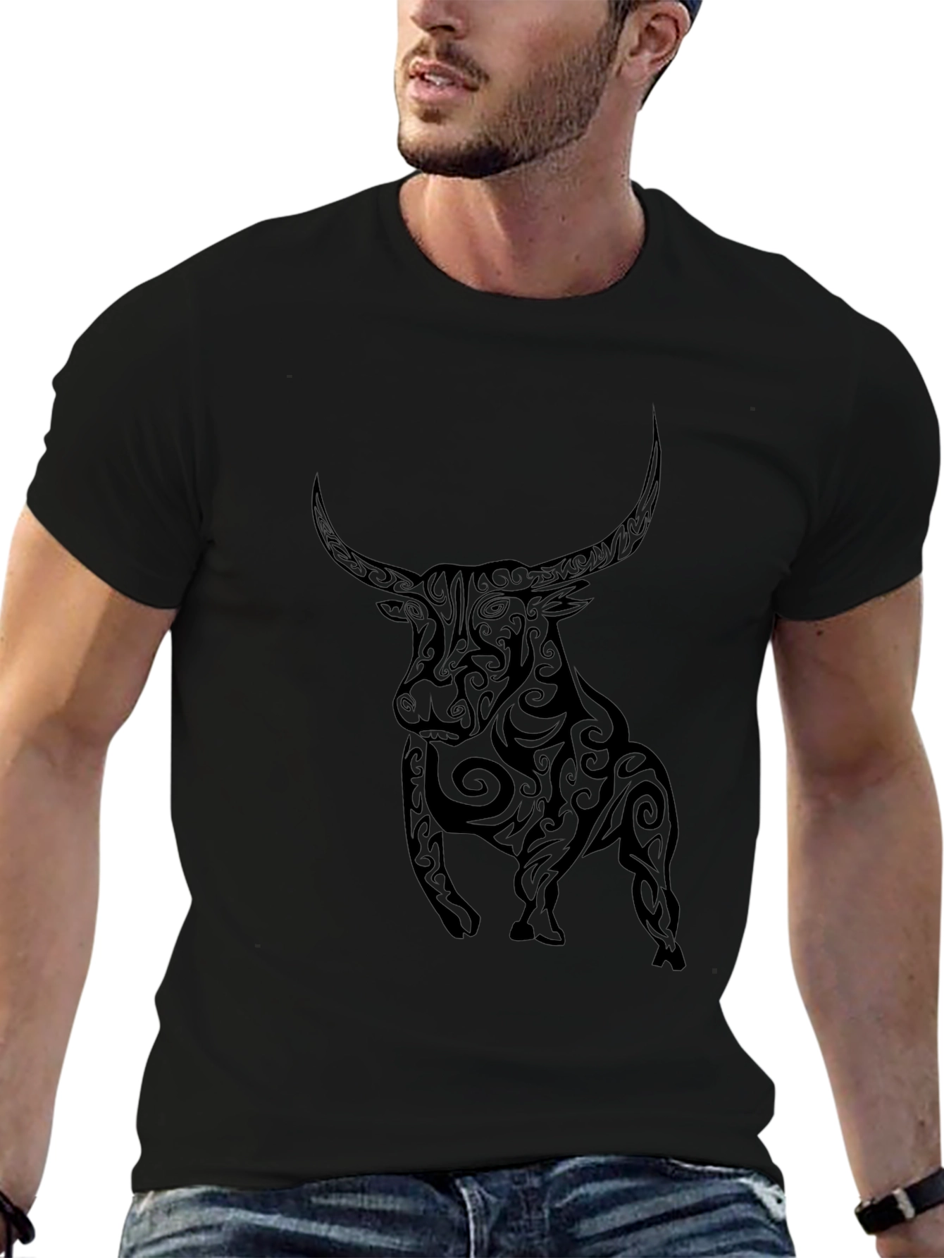 Tribal Bull Graphic Black T-Shirt
