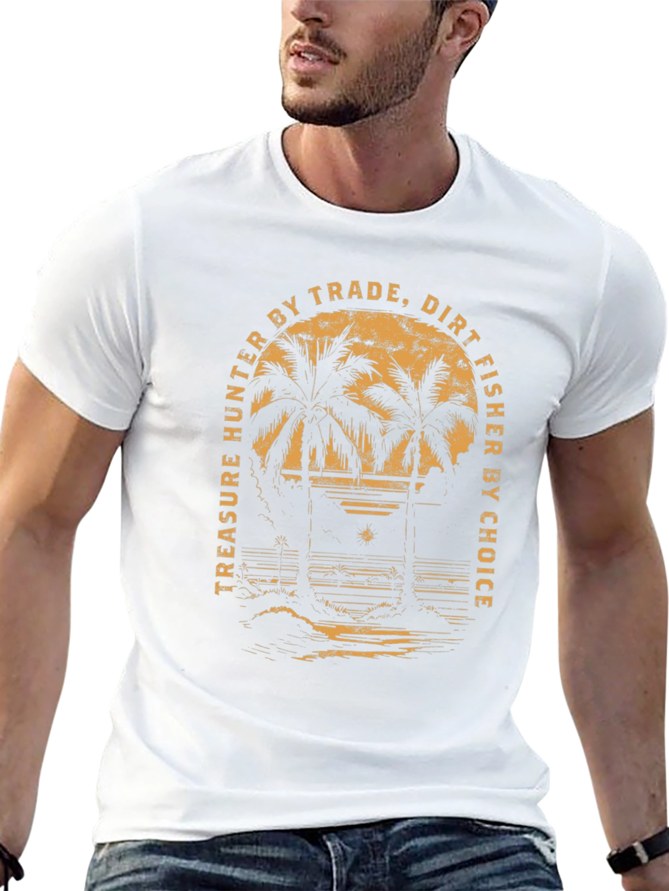 Treasure Hunter Beach Palm Tree Graphic T-Shirt