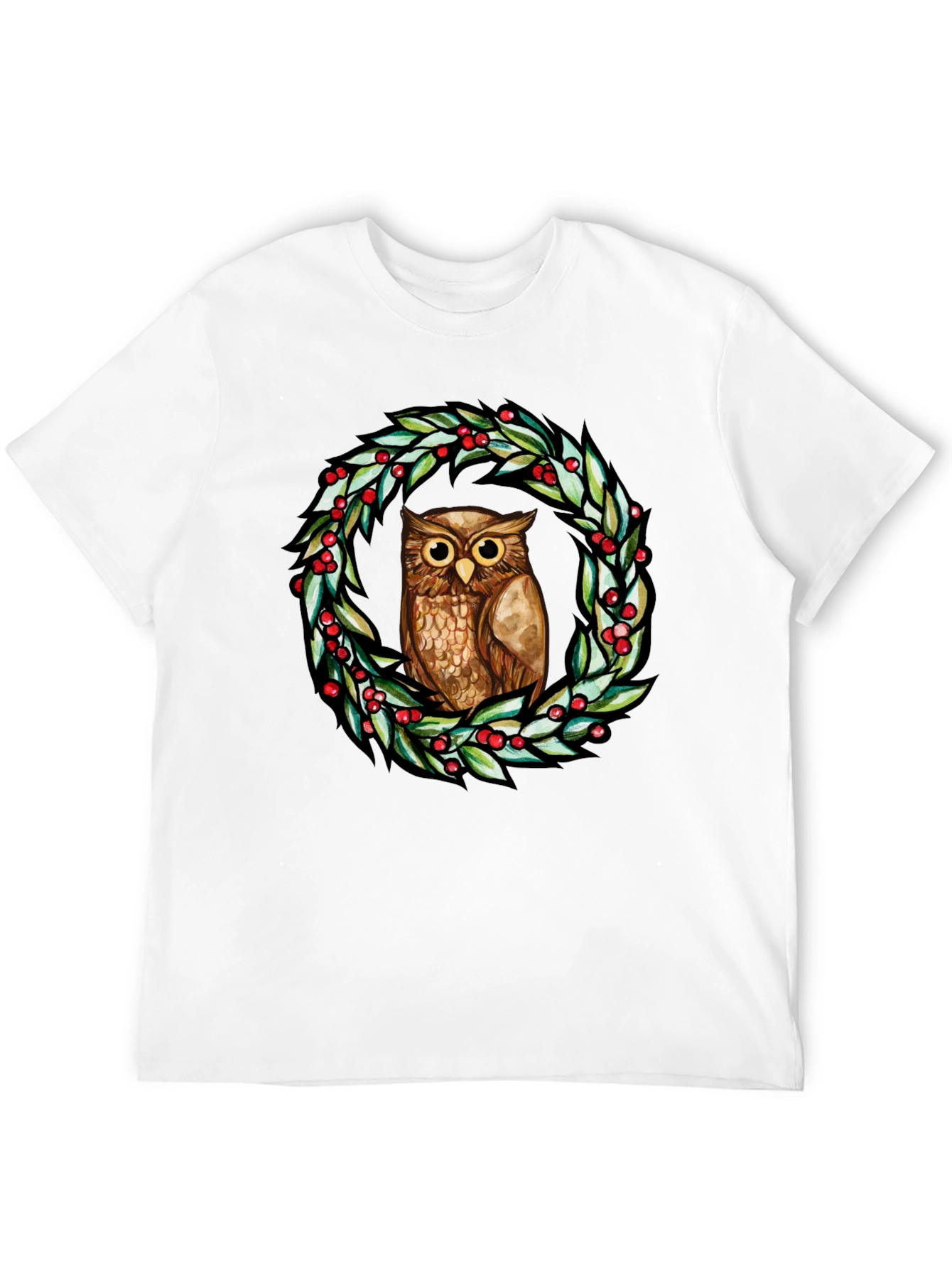 Owl Wreath Graphic Tee - Black Cotton Blend T-Shirt
