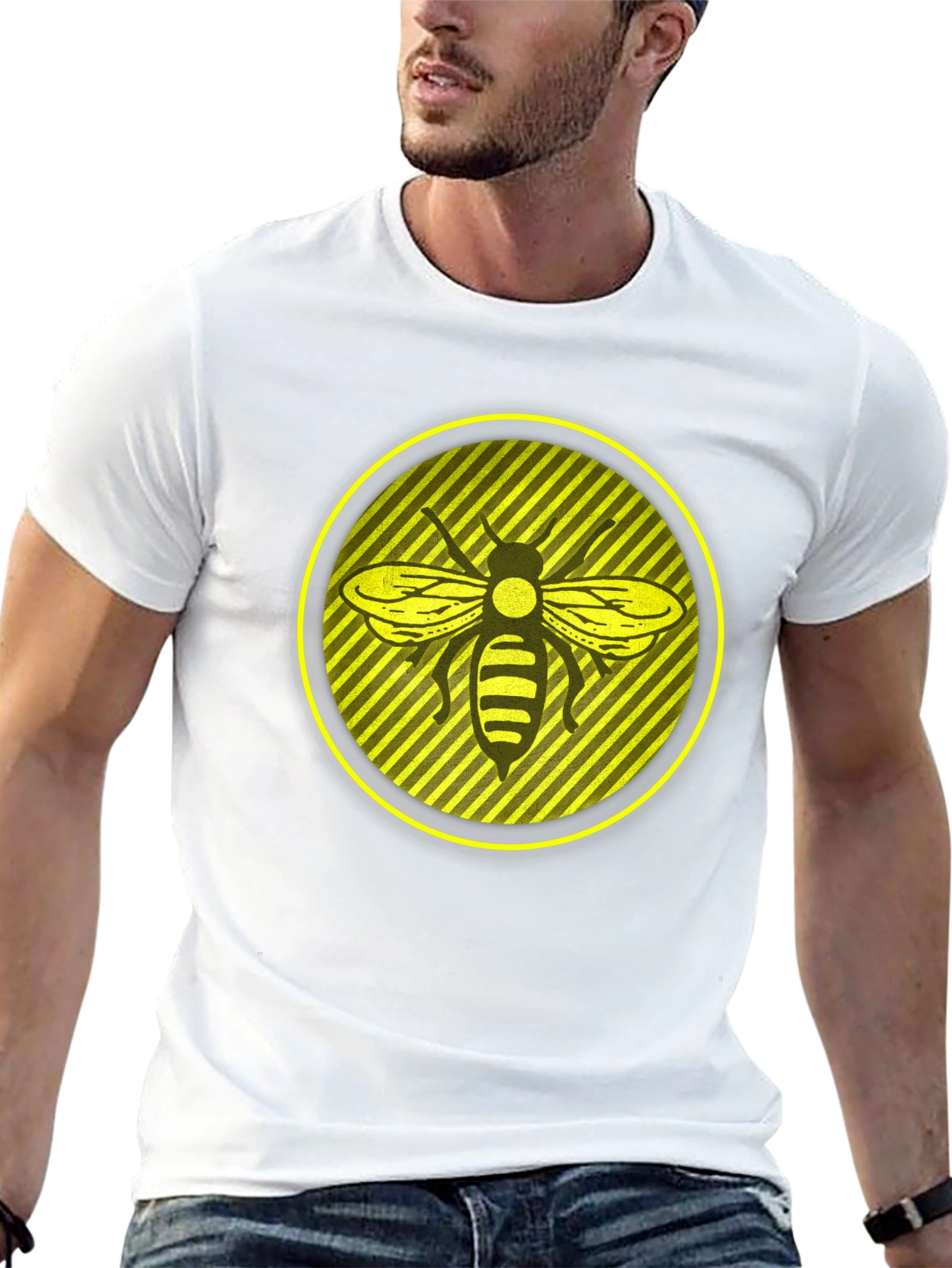 Striking Bee Graphic Tee - Black Cotton Casual Wear
